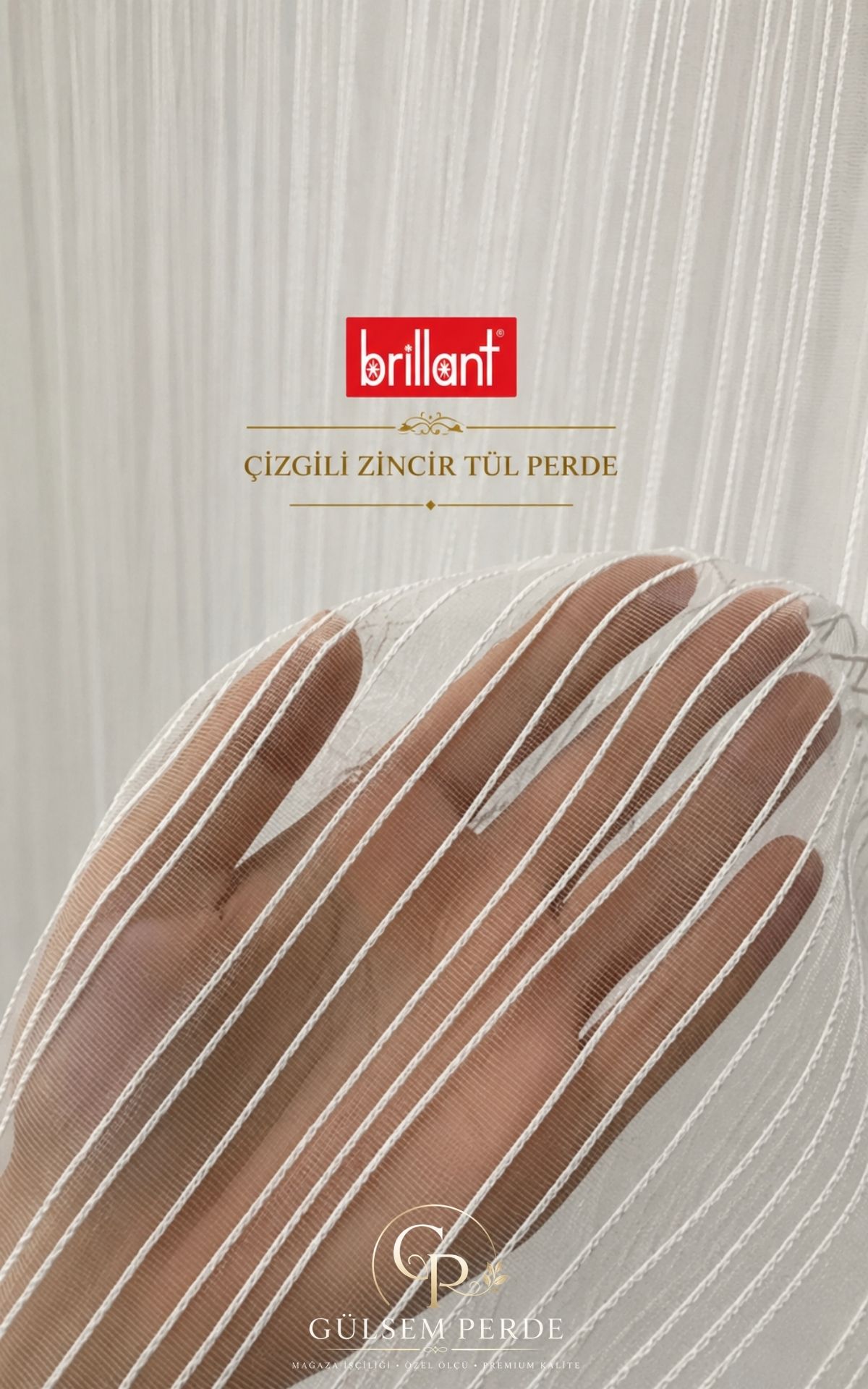 1 Brillant Çizgili Ekru Tül Perde - Görsel 1