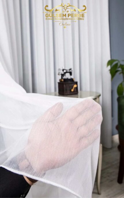 Taç Keten Bambu Tül Perde Ekru Renk – Simsiz Bohem Tarz Tül