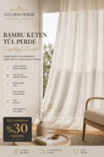 Naturel Keten Bambu Tül Perde Brillant Marka - Ekru - Görsel 9