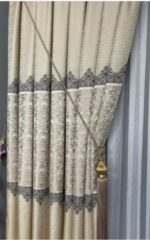 Krem Damask Desenli Hazır Dikili Fon Perde | En 90 cm x Boy 260 cm | 1/3 Sık Pile | 1 Çift (2 Kanat) - Görsel 2