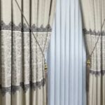 Krem Damask Desenli Hazır Dikili Fon Perde | En 90 cm x Boy 260 cm | 1/3 Sık Pile | 1 Çift (2 Kanat)