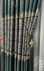 Yeşil Damask Desenli Hazır Dikili Fon Perde | En 90 x Boy 260 cm | 1/3 Sık Pile | 1 Çift (2 Kanat) - Görsel 2