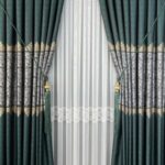 Yeşil Damask Desenli Hazır Dikili Fon Perde | En 90 x Boy 260 cm | 1/3 Sık Pile | 1 Çift (2 Kanat)