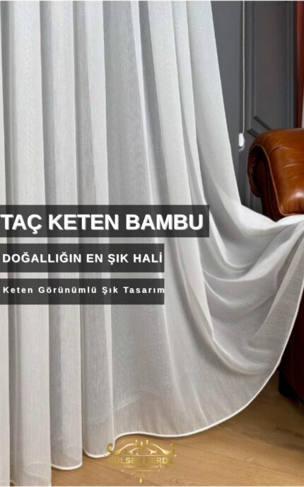Bambu Keten Tül Perde Ekru Renk