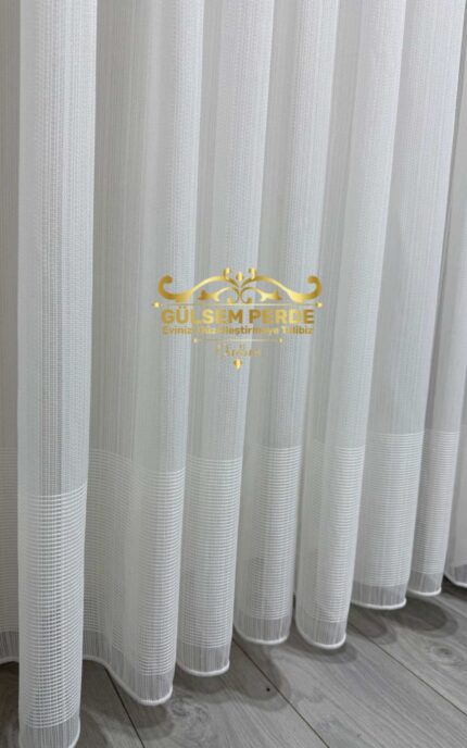 Taç Alt Etek Bantlı Ekru Tül Perde – Kurşunlu, Ütü İstemez