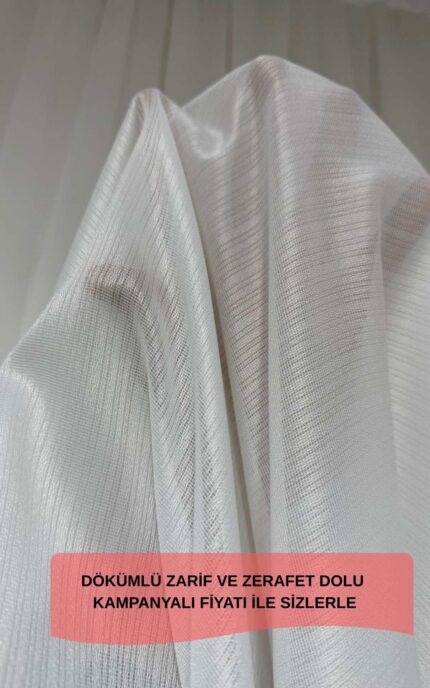 Taç Nergizce Ekru Tül Perde – Modern, Akışkan Duruşlu Ütü İstemez Tül