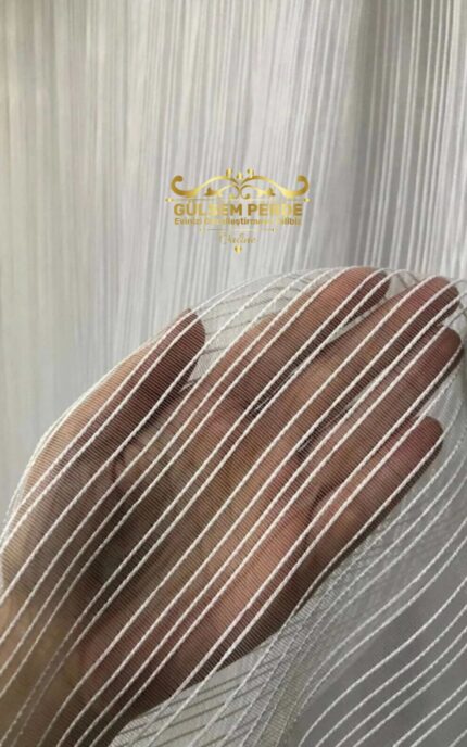 Brillant Zincir Çizgili Ekru Tül Perde – Kurşunlu, Ütü İstemez Ağır Gramajlı Tül