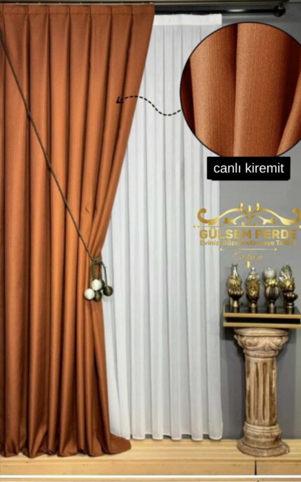 Brillant Canlı Kiremit Renk Fon Perde – Keten Dokulu Modern Fon