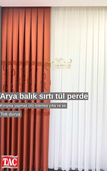 Arya Balık Sırtı Tül Perde Gold & Gümüş Simli – Sade Seçenekli, Ütü İstemez Taç Marka