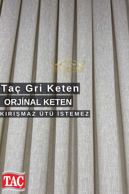 Taç Vizon Keten Foldet Tül Perde – Orijinal Keten Dokulu, Ütü İstemez, Özel Ölçü