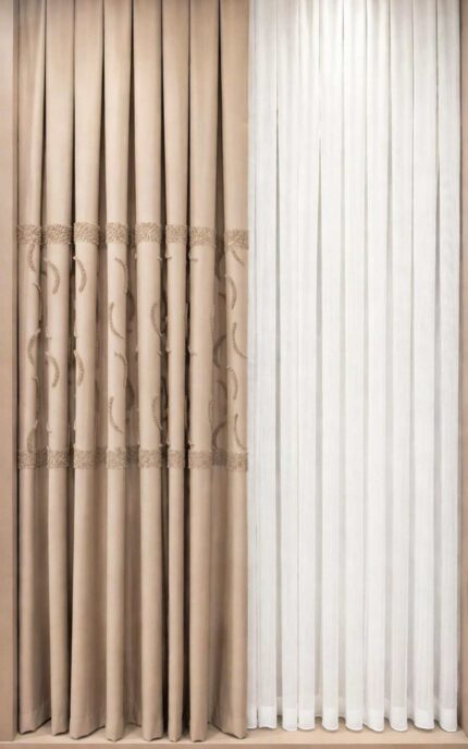 Orta Göbek Sakallı Fon Perde | Ağır Gramajlı Dökümlü Salonluk Lüks Fon | Ütü İstemez Kırışmaz FJ570044