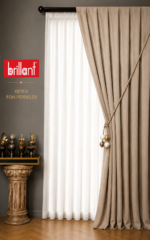 Brillant Keten Fon Perde – 1/2 Yan Pileli, Hazır Dikili - Görsel 2