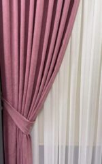 Gül Kurusu Renk Hazır Dikili Fon Perde | 80x260 cm | 1/2 Yan Pile | 1 Çift (2 Kanat)