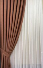 Taba Kiremit Renk Hazır Dikili Fon Perde | 80x260 cm | 1/2 Yan Pile | 1 Çift (2 Kanat)