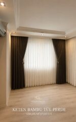 Brillant Naturel Bambu Keten Tül Perde – Ekru Simsiz - Görsel 6