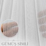 Taç Arya Gümüş Simli Tül Perde – Balık Sırtı Desenli, Özel Ölçü