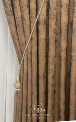 Kahverengi Jakar Desenli Hazır Dikili 1 Çift Fon Perde 80x240 cm – 1/3 Pileli Çift - Görsel 4