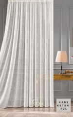 Kare Desenli Şantuklu Keten Tül Perde – Brillant Premium Ekru - Görsel 5