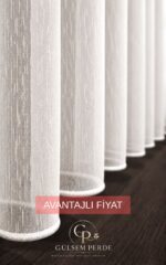 Şantuklu Tül Perde – Brillant Ekru Keten Dokulu, Ütü İstemez